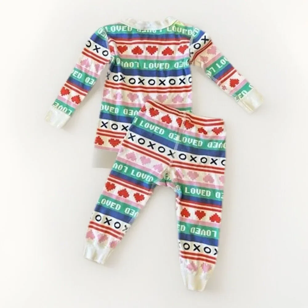 Hanna Andersson Valentine Print Long John Pajama Set Size 2T 85cm Organic Cotton
